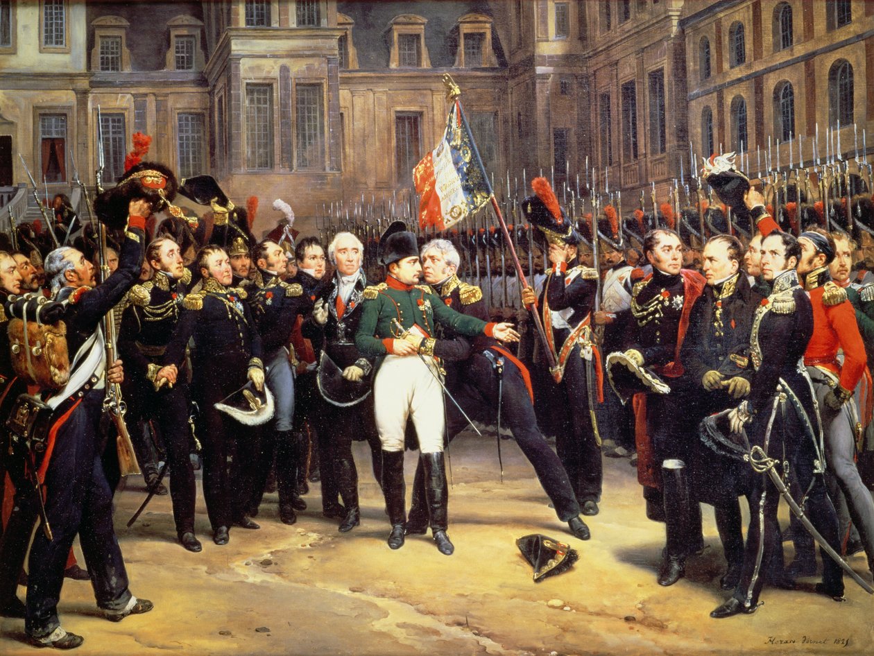 1814年4月20日、フォンテーヌブローへのお別れ 作： エミール・ジャン・オレス・ヴェルネ