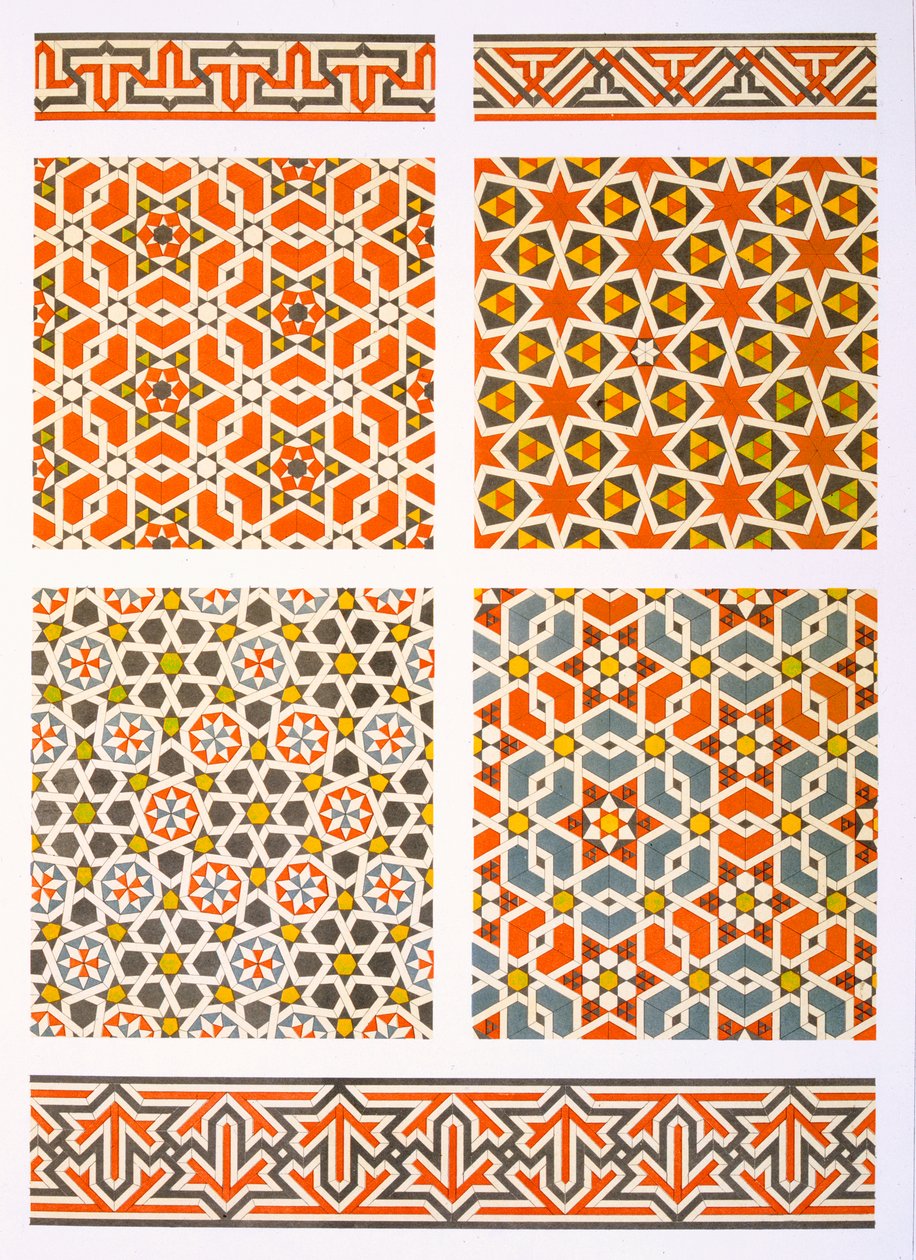 カイロ：幾何学的な壁画の装飾、15世紀と16世紀（印刷） 作： Emile Prisse d'Avennes