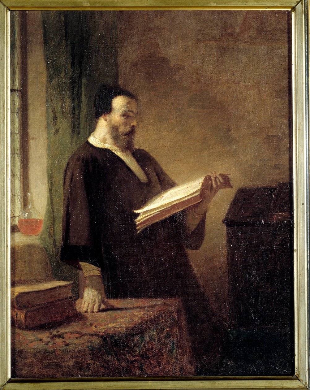 愛書家 本を読んでいる男性。 Emile Vaude (1819-1884) の絵画 19 世紀 トロワ美術館 作： エミール・ボーデ