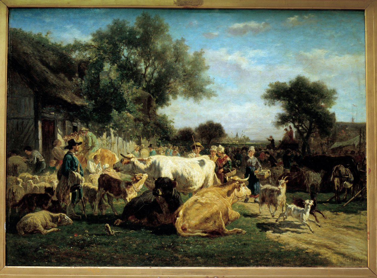 村の縁日 ベテールの縁日。エミール・ヴァン・マルク（1827-1890）の絵画 19世紀 クレルモン・フェラン（Clermont-Ferrand）。バルゴイン美術館 作： エミール・ヴァン・マルケ・デ・ルメン