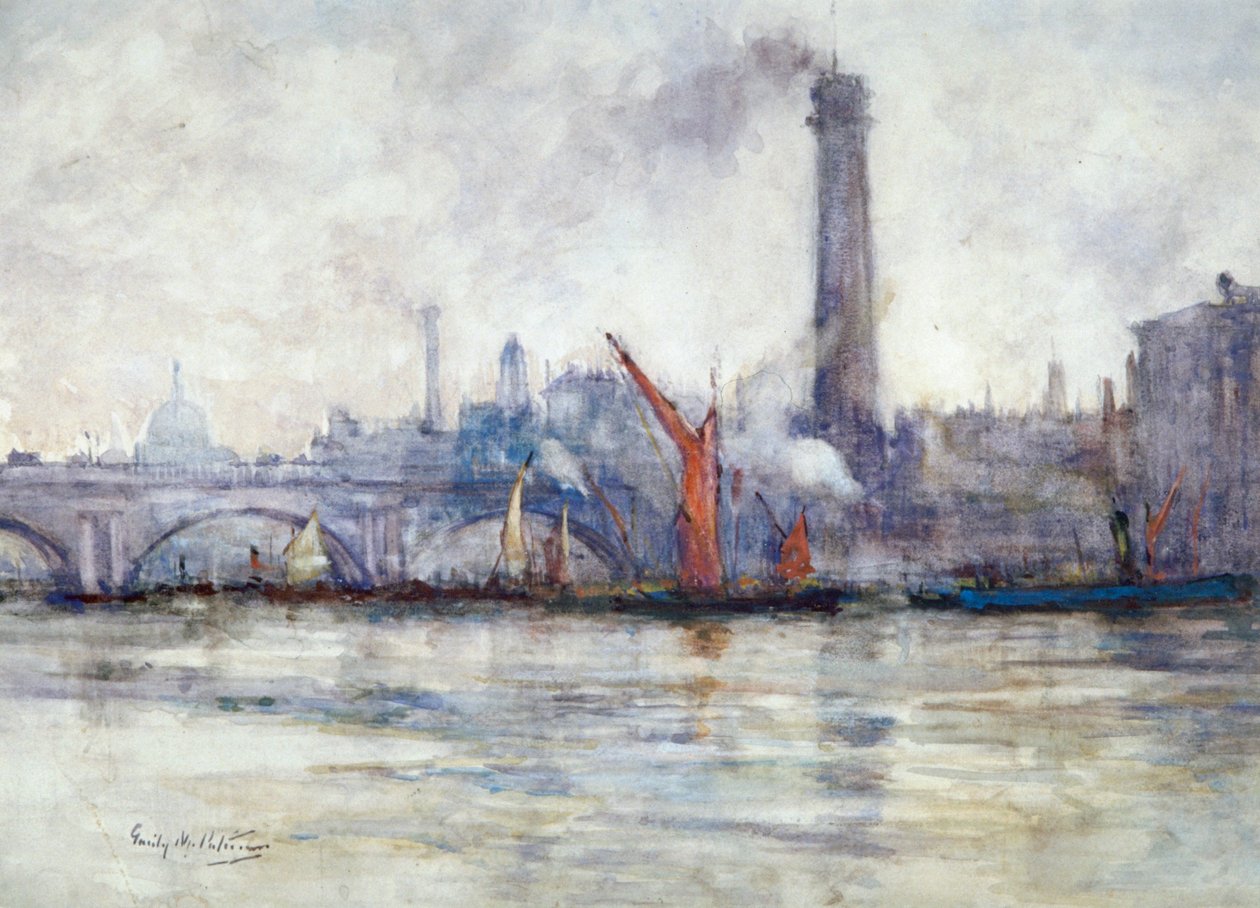 「堤防からのウォータールー橋とセントポール」、c1875-1934 作： エミリー・マレー・パターソン