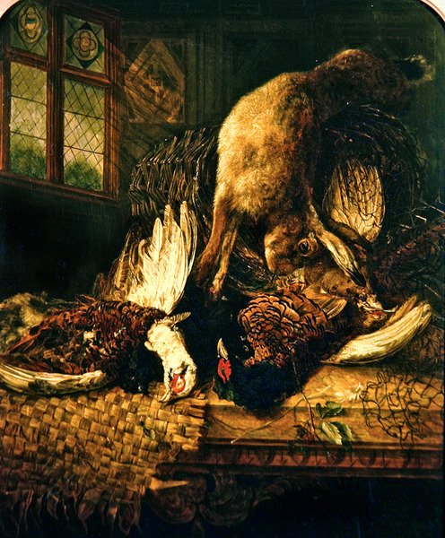 キジとウサギのいる静物画、1860年頃（油彩・キャンバス） 作： エミリー・スタナード