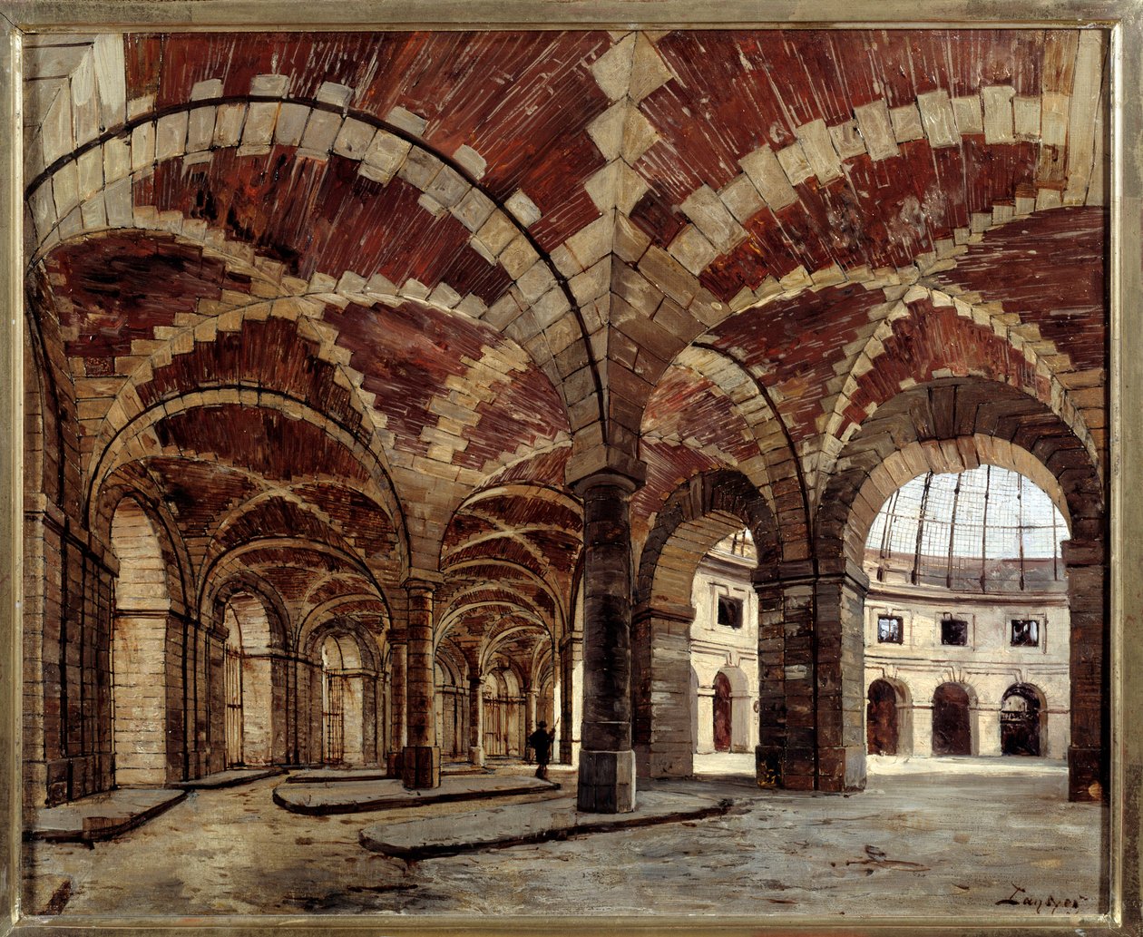 旧麦飯殿の内観。エマニュエル・ランシエル（1835-1893）の絵画 作： エマニュエル・ランシエ
