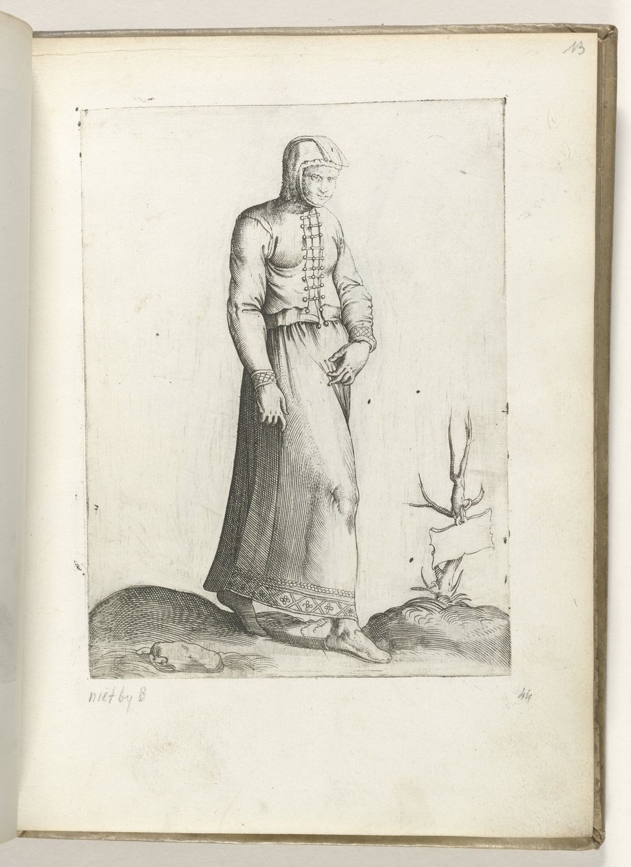 Een vrouw uit Spanje, gekleed volgens de mode van ca. 1550 私たちの時代のさまざまな国の態度（シリーズタイトル） 作： エネア・ビコ