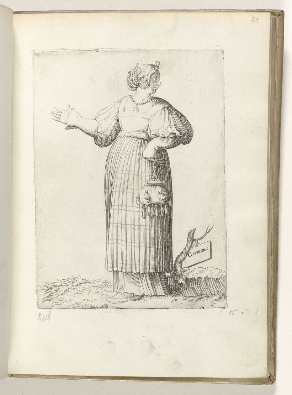 ドイツ語 (オブジェクトのタイトル) Vrouw gekleed volgens de Duitse mode ca 1550 私たちの時代のさまざまな国の態度（シリーズタイトル） 作： エネア・ビコ