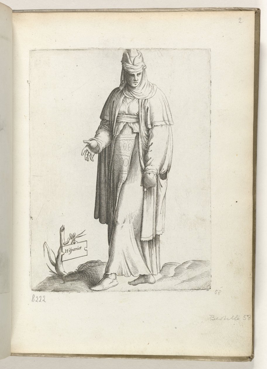 スペイン (オブジェクトのタイトル) Vrouw in Spaanse kleding. 約。 1550 私たちの時代のさまざまな国の態度（シリーズタイトル） 作： エネア・ビコ