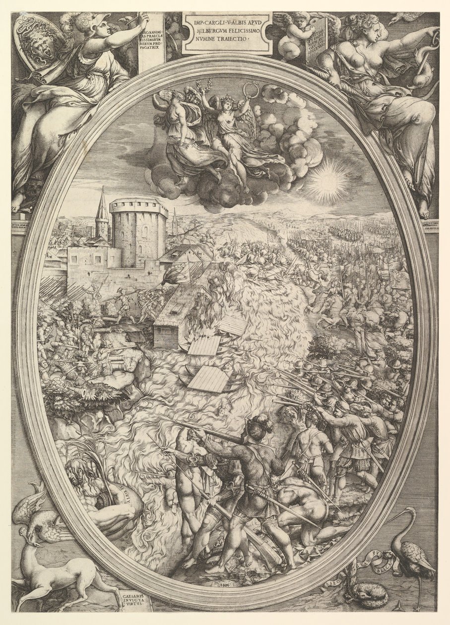 1551年、エルベ川を渡るチャールズ5世の軍隊とのミュールバーグの戦い。 作： エネア・ビコ