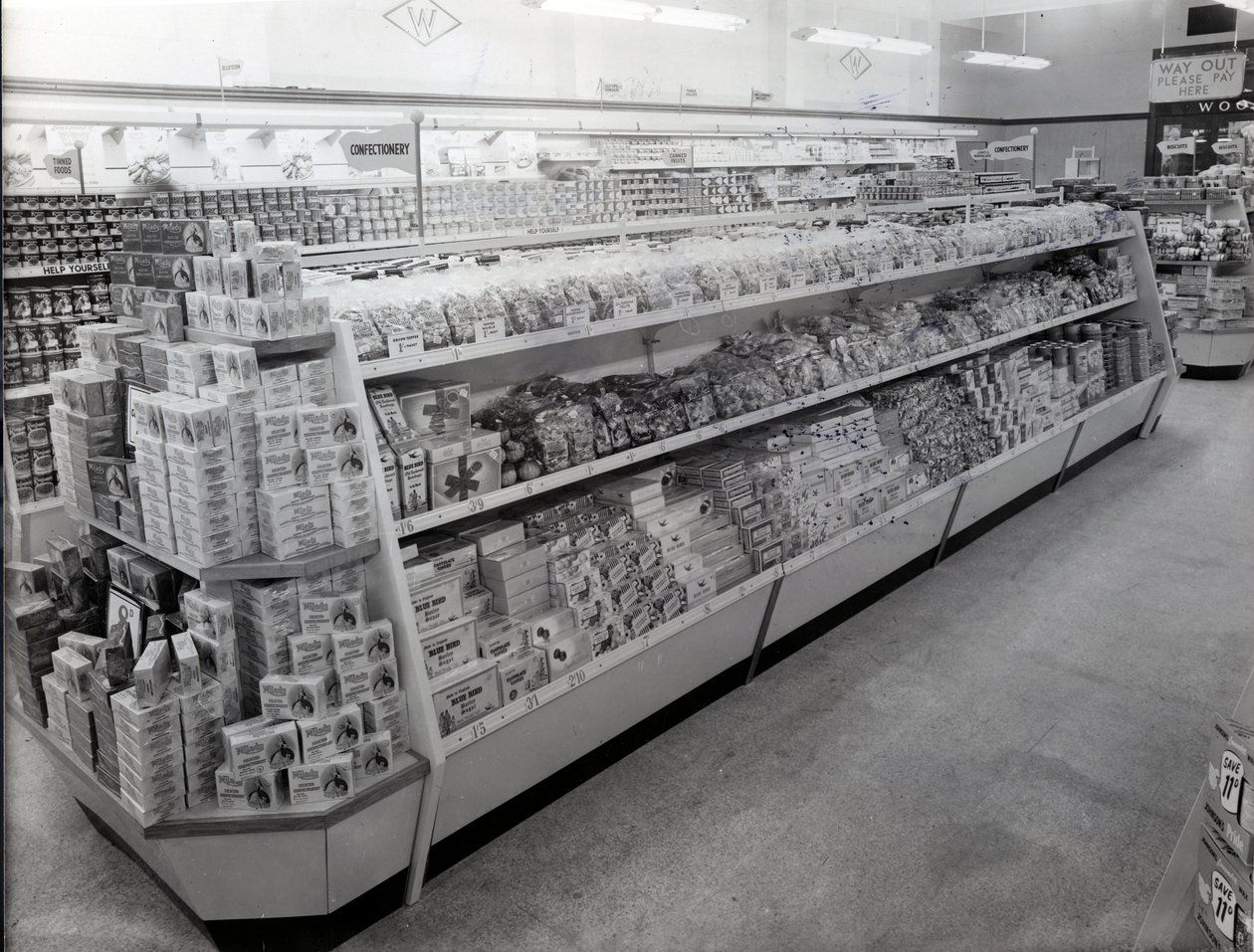 製菓用通路、ウールワース店、1956 作： 英語の写真家