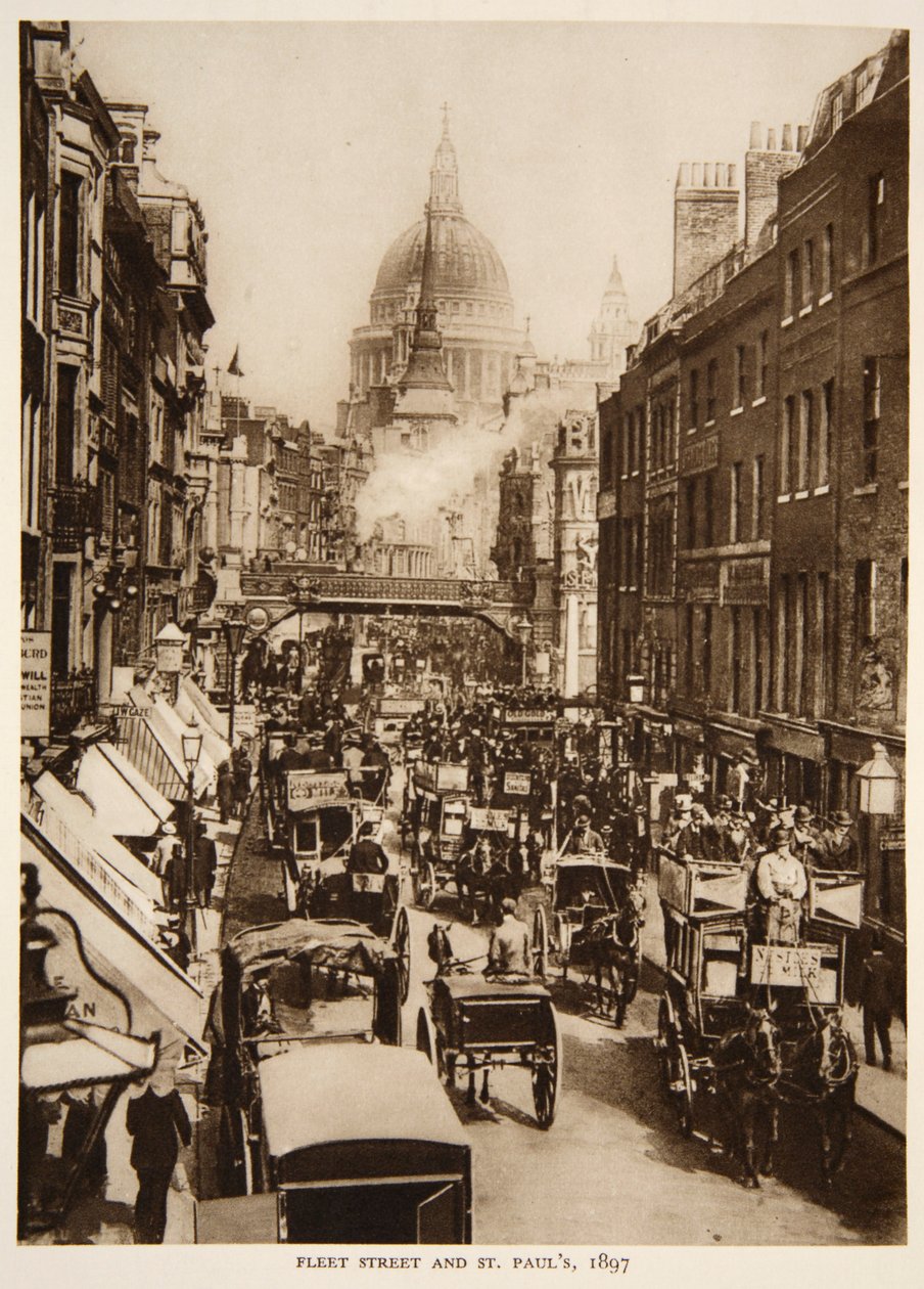 フリートストリートとセントポール、1897年、ザタイムズの写真（セピア写真） 作： 英語の写真家