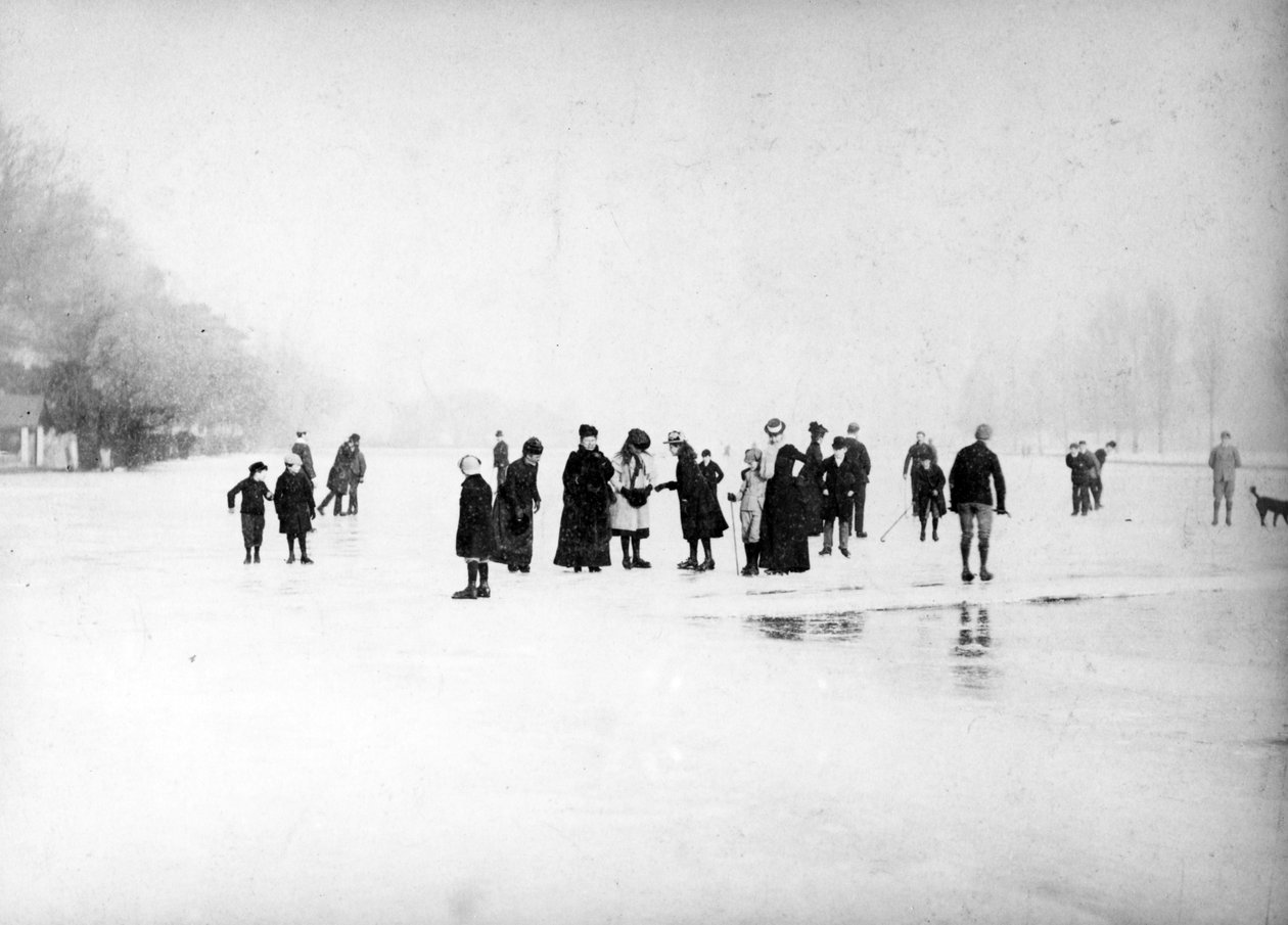 フェンスでのアイススケート、1870年〜99年 作： 英語の写真家