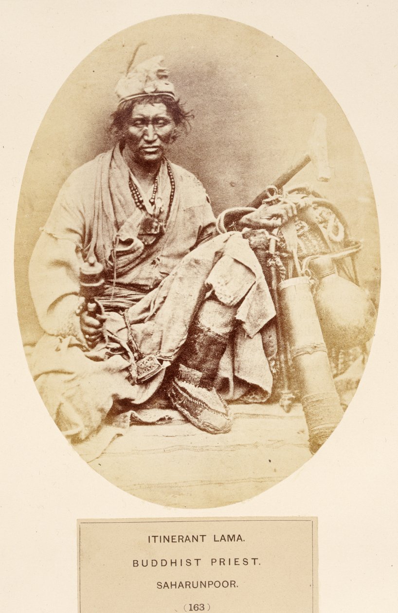 J.フォーブスワトソンによるインドの民衆からの巡礼ラマ、仏教の司祭、サハルンプール、1868年発行（アルブメンプリント） 作： 英語の写真家