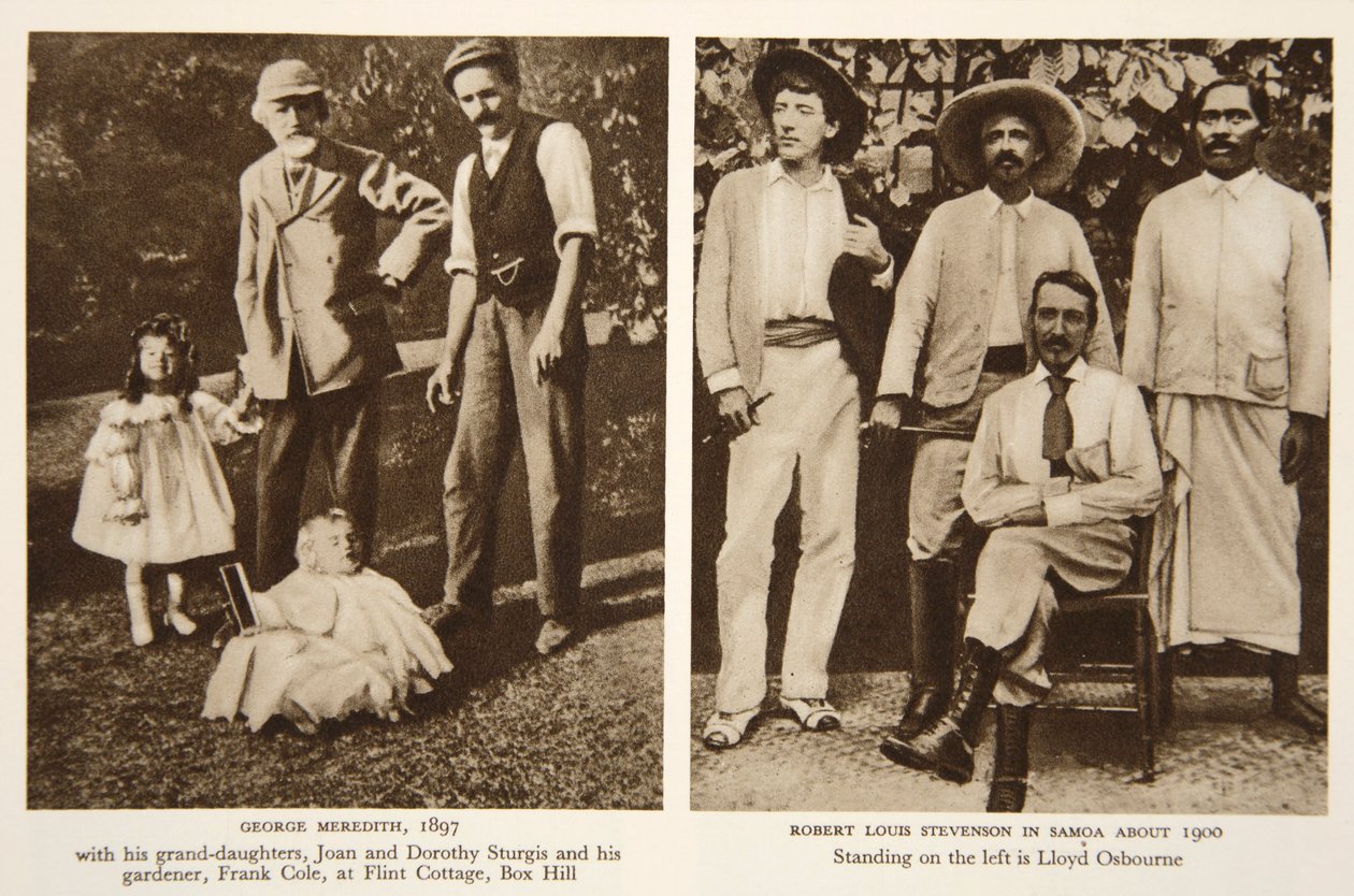 ジョージメレディスとロバートルイススティーブンソンの肖像画、タイムズの写真、1890年代（セピア写真） 作： 英語の写真家