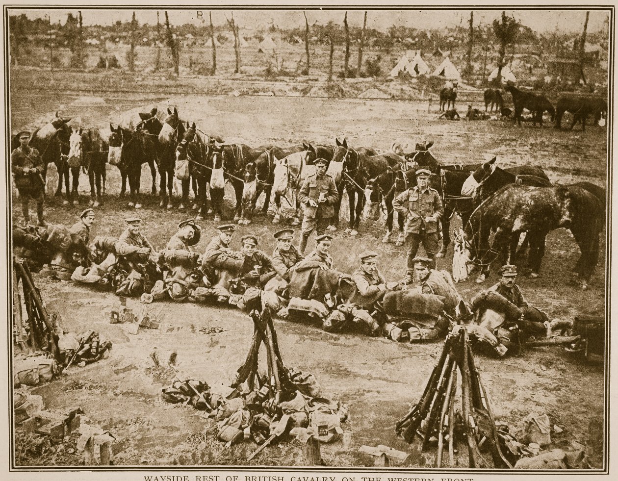 1914〜19年の西部戦線のイギリス騎兵の道の残り 作： 英語の写真家