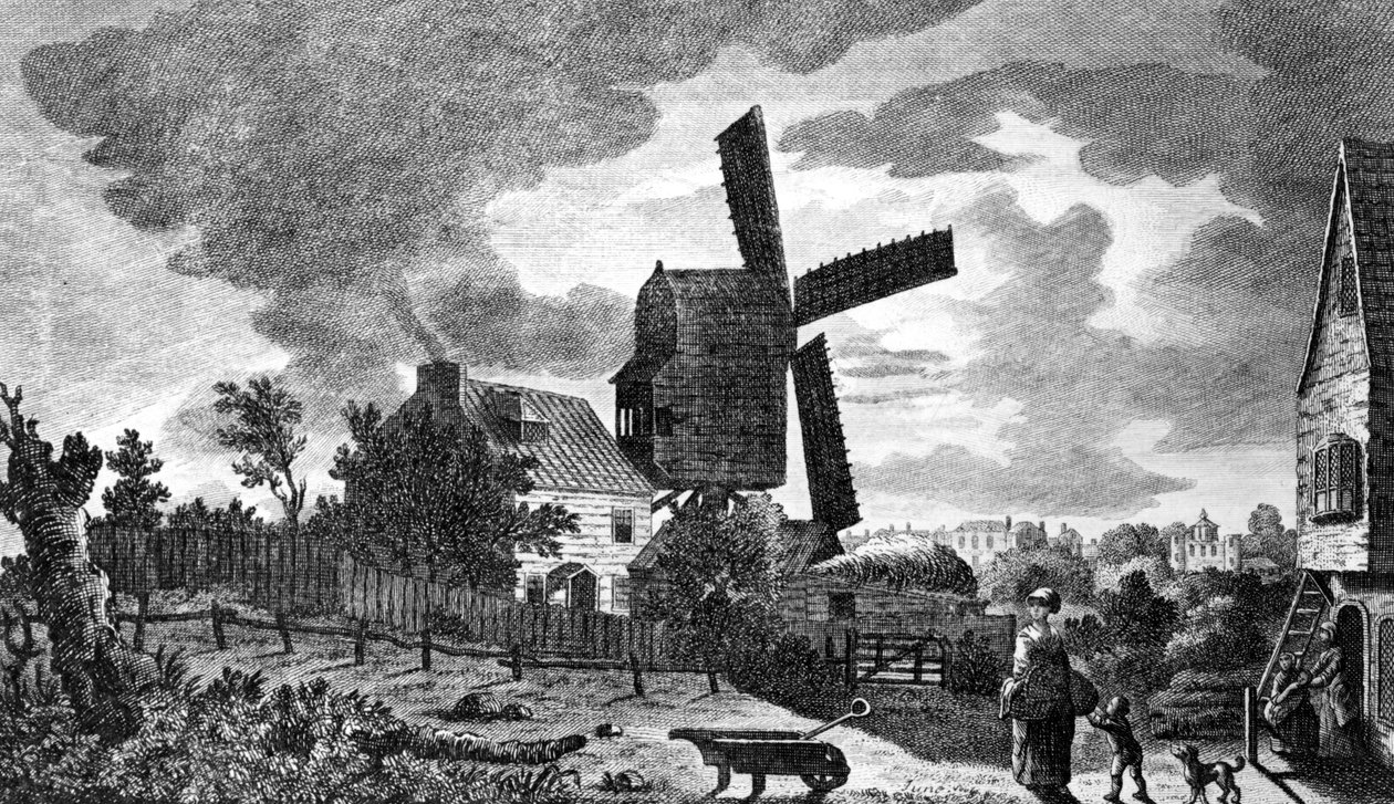 ケントのブラックヒース近くのミルのビュー、月の光、1770年 作： 英語学校