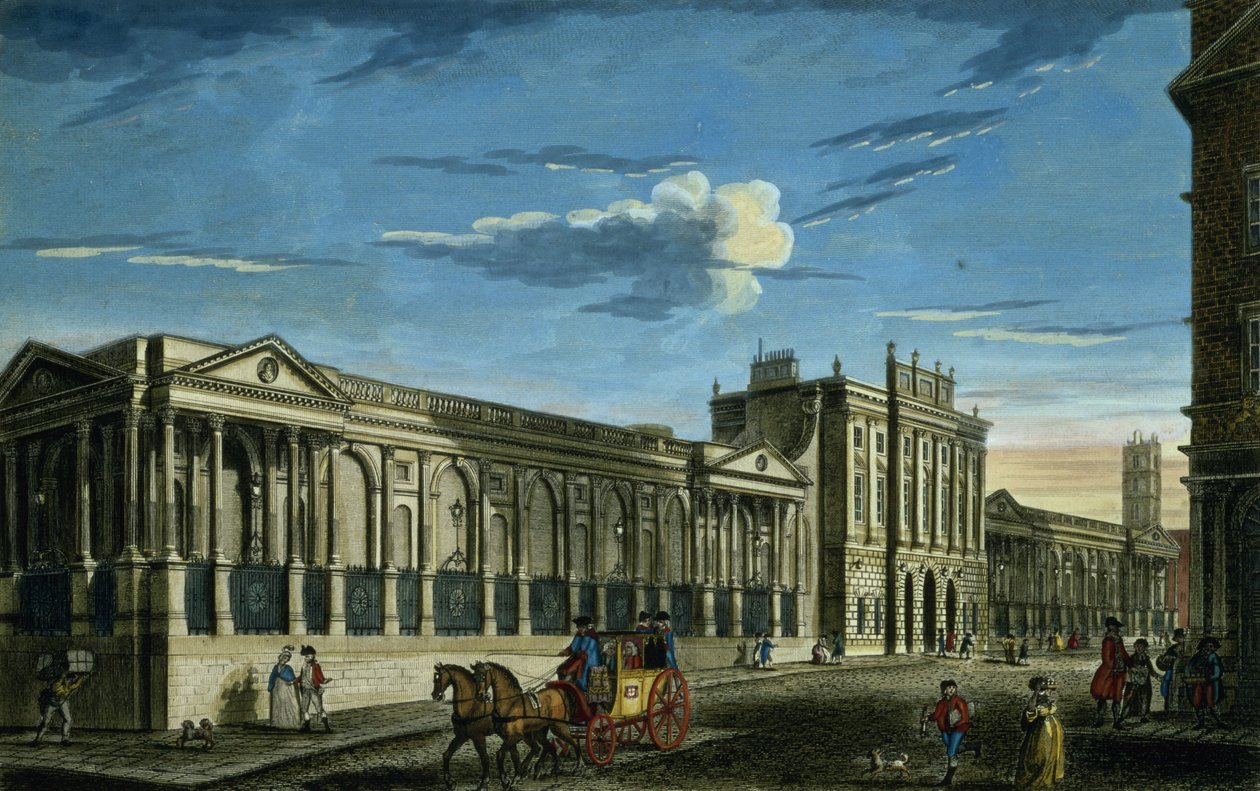 イングランド銀行の眺め、ロンドンのスレッドニードルストリート、ボウルズアンドカーバー（パブ）向けに印刷。 1797 作： 英語学校