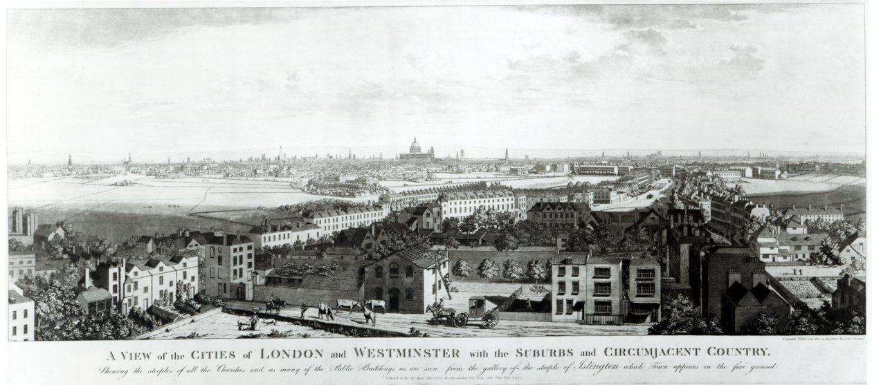 ロンドンとウェストミンスターの都市の郊外と周囲の国、1789年の眺め 作： 英語学校
