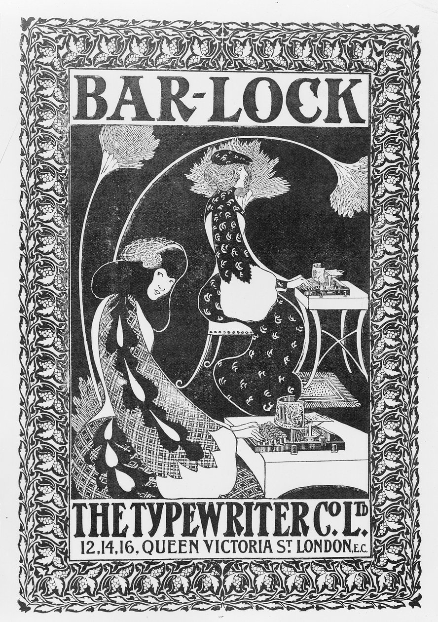 バーロックタイプライターの広告、c.1895 作： 英語学校