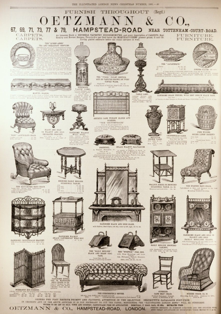 1881年12月の「The Illustrated London News」からのOetzmann und Co.の広告 作： 英語学校