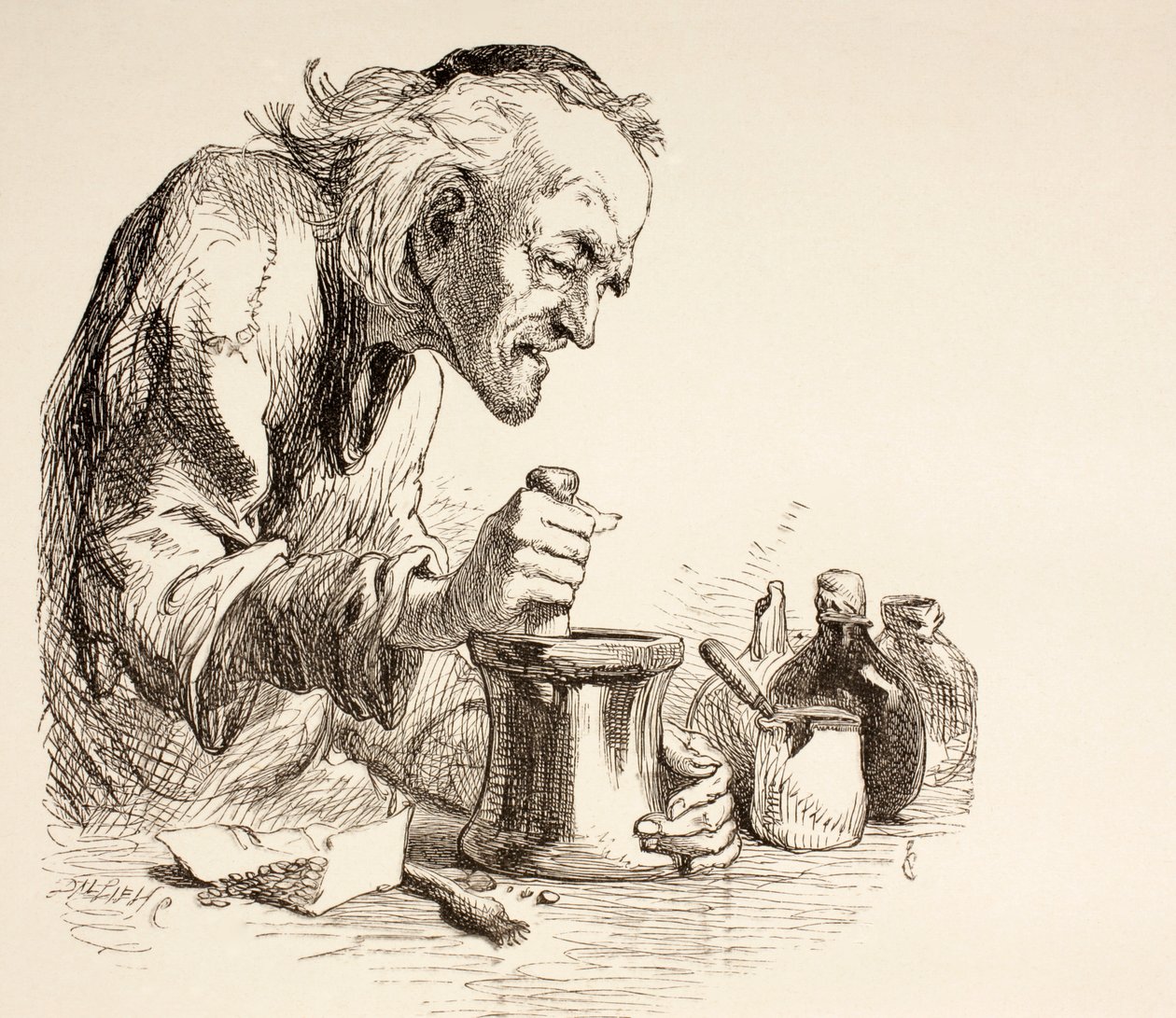 &39;The Illustrated Library Shakespeare&39;からの薬草粉砕ハーブ、ロンドン1890年公開 作： 英語学校