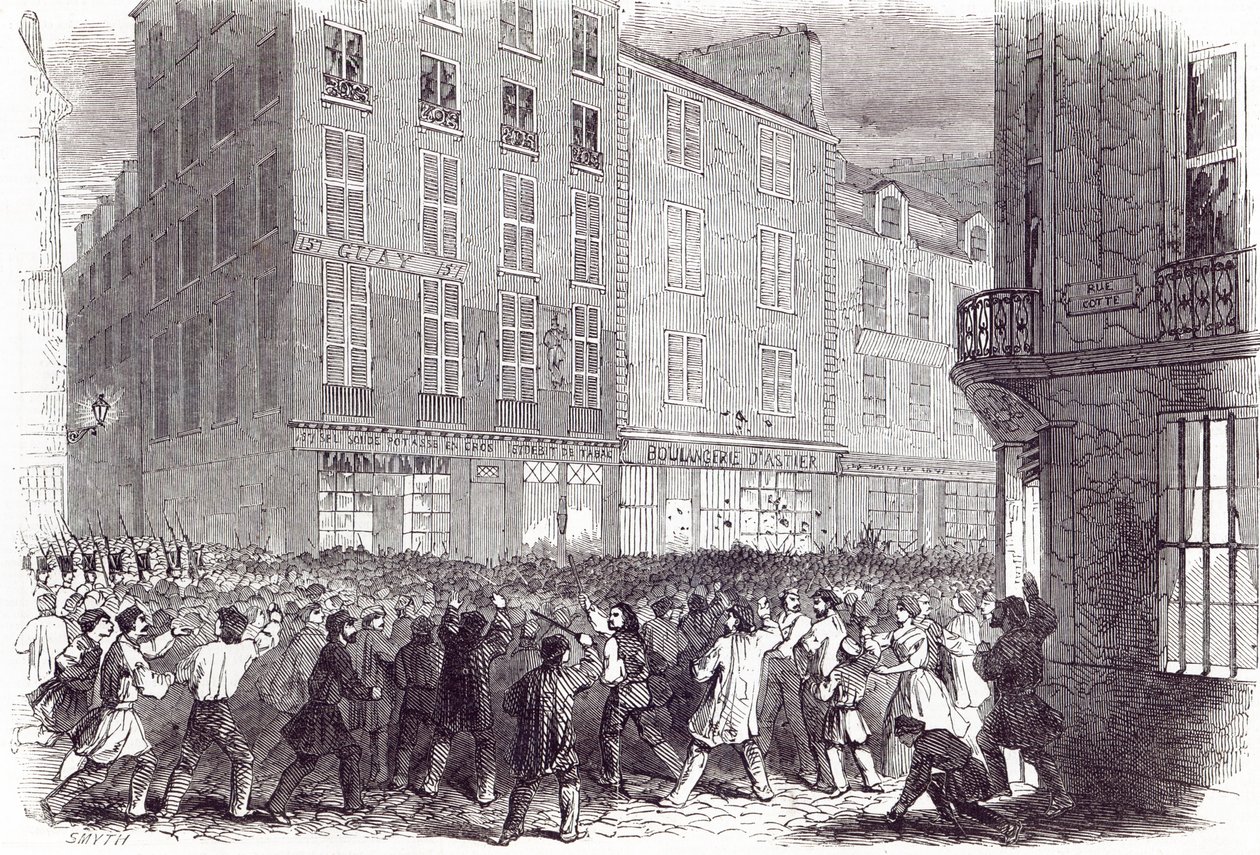 1846年10月10日、「The Illustrated London News」からパリのRue du Faubourg St. Antoineにあるパンの暴動 作： 英語学校
