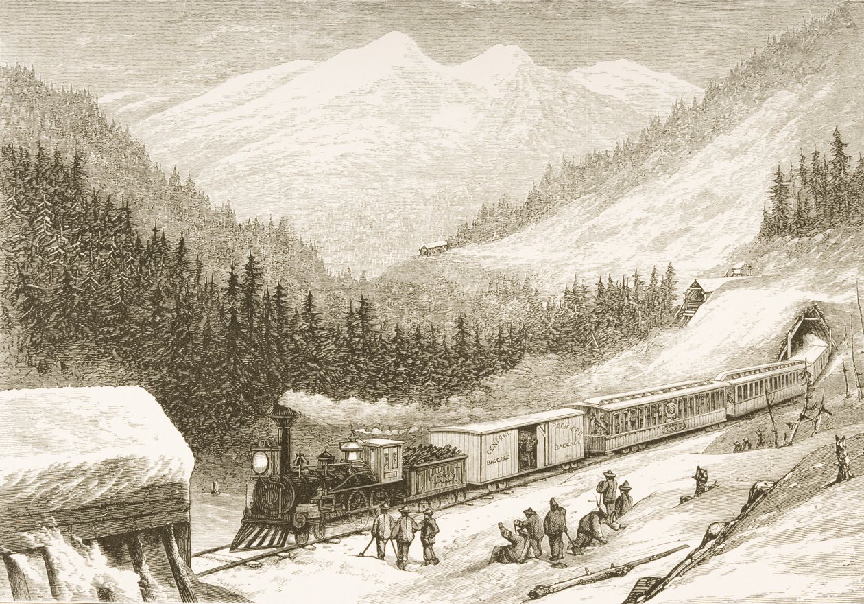 1876年にシエラネバダを横断してアメリカ合衆国の郵便を運ぶ、「アメリカンピクチャーズ」、1866年宗教宗教協会発行 作： 英語学校