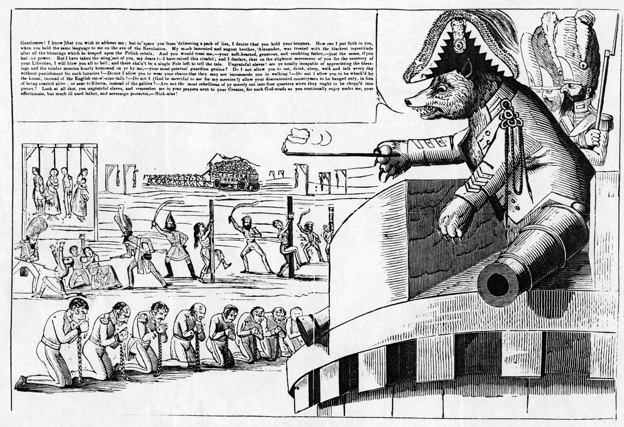 クマとしての皇帝ニコライ1世の漫画、c。 1830年代 作： 英語学校