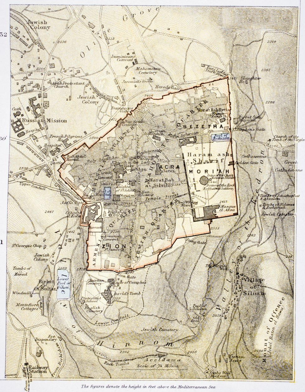 1890年代のエルサレムの市内地図、「世界の市民のアトラス」（ロンドン、1899年頃） 作： 英語学校