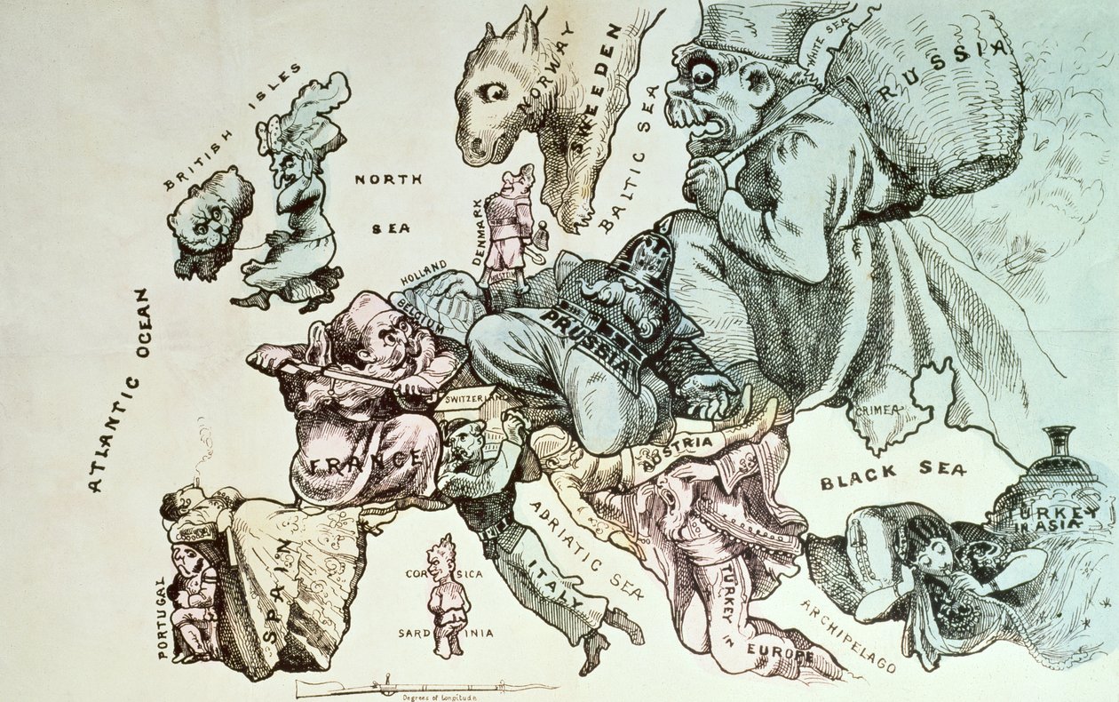 1870年頃のフレデリックローズのヨーロッパのコミックマップ 作： 英語学校