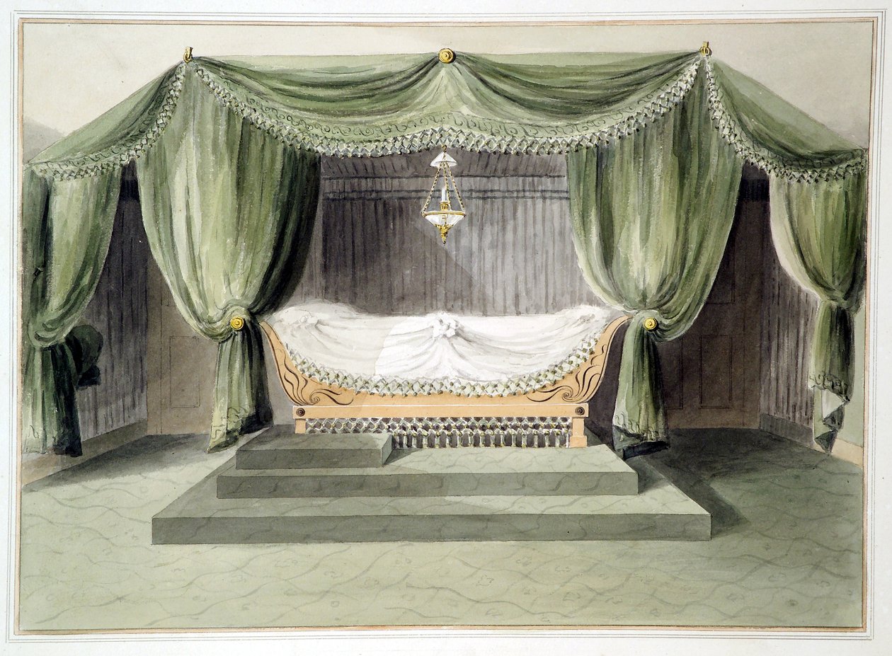 テント部屋のデザイン、1806年頃（紙に鉛筆でトイレ） 作： 英語学校