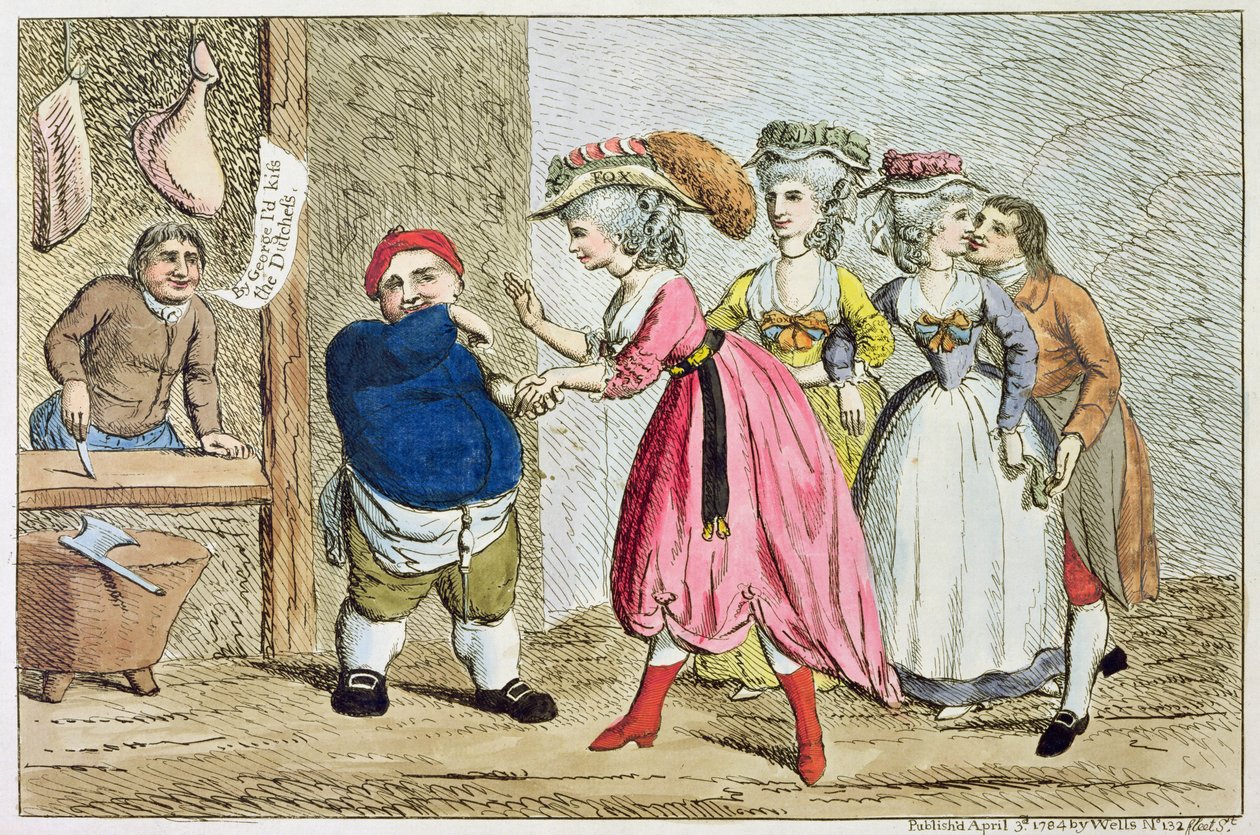 女性の影響、または、デヴォンシャーキャンバス、1784年（カラーエッチング） 作： 英語学校