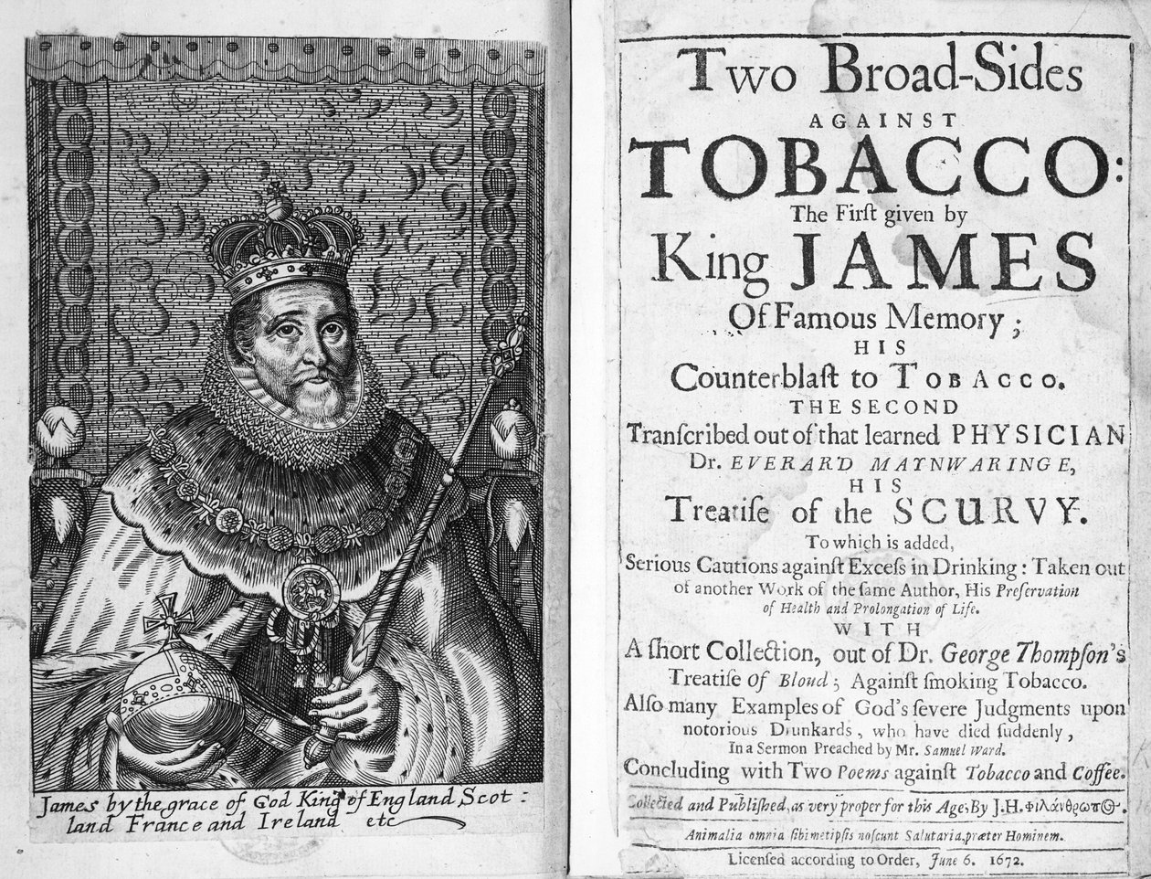 &39;Two Broadsides Against Tobacco&39;の前頭絵、パブ。 1672年6月6日 作： 英語学校