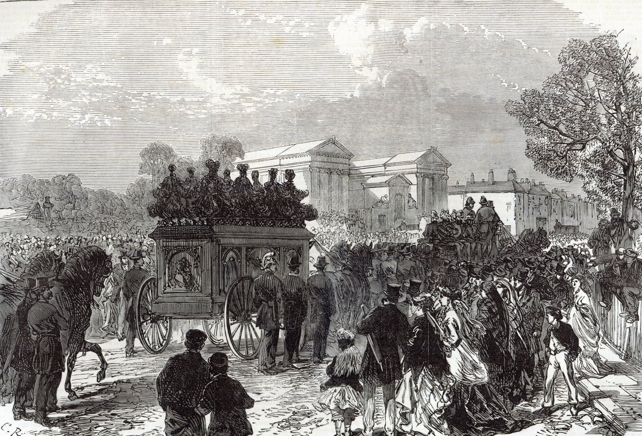 1867年9月28日の「The Illustrated London News」から、マンチェスターでフェニアンによって殺された警官ブレット軍曹の葬儀 作： 英語学校