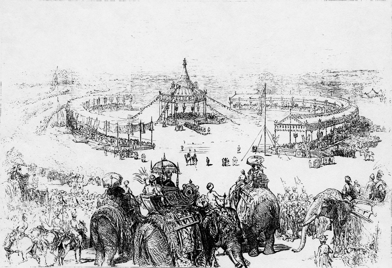 1877年2月10日のIllustrated London Newsに掲載されたデリーのインペリアルダルバールの鳥瞰図 作： 英語学校