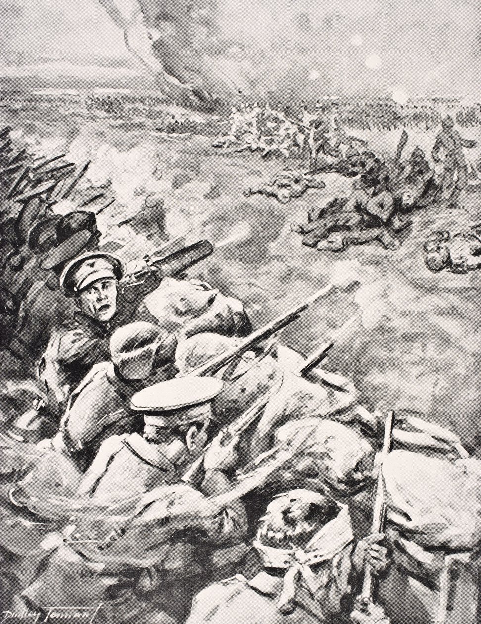 1916年にロンドンで公開された「The War Illustrated Album de Luxe」からの1915年のイギリス軍に対するドイツ軍の攻撃 作： 英語学校