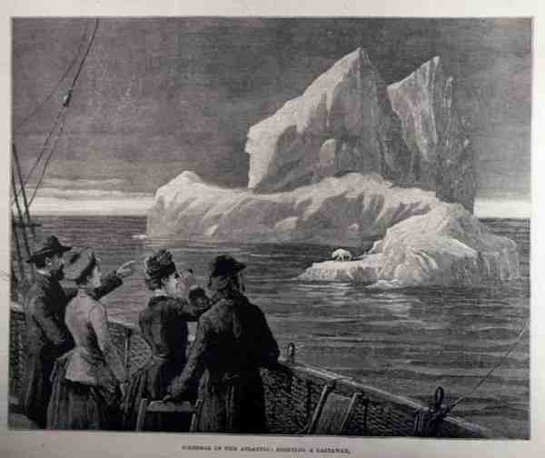 大西洋の氷山：漂流者の発見、イラストレイテッドロンドンニュース、1887年6月18日より 作： 英語学校