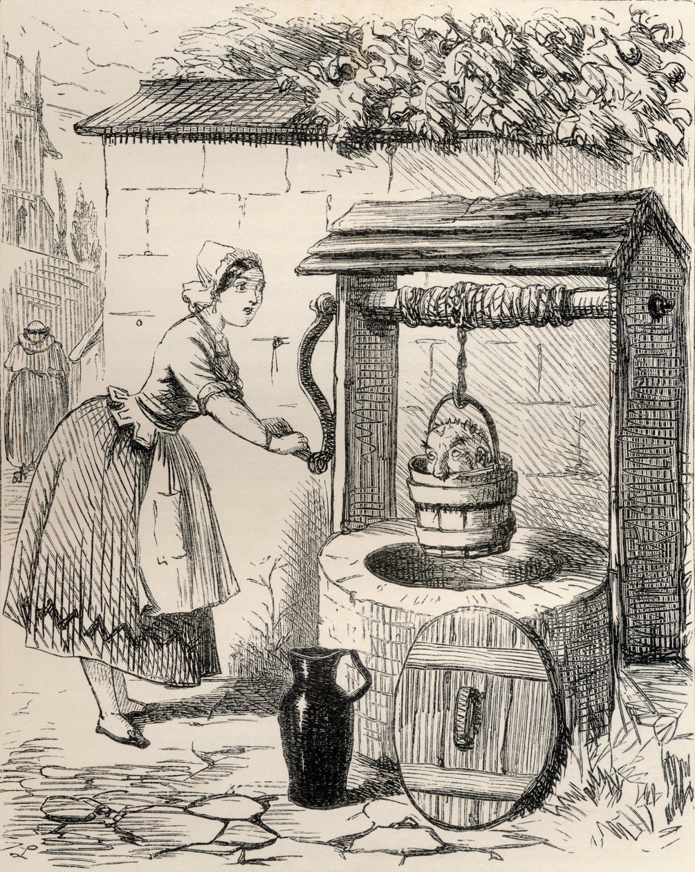 1865年に出版されたThomas Ingoldsbyによる「The Ingoldsby Legends or Mirth and Marvels」の詩「A Lay of St. Gengulphus」のJ.リーチの後のイラスト 作： 英語学校