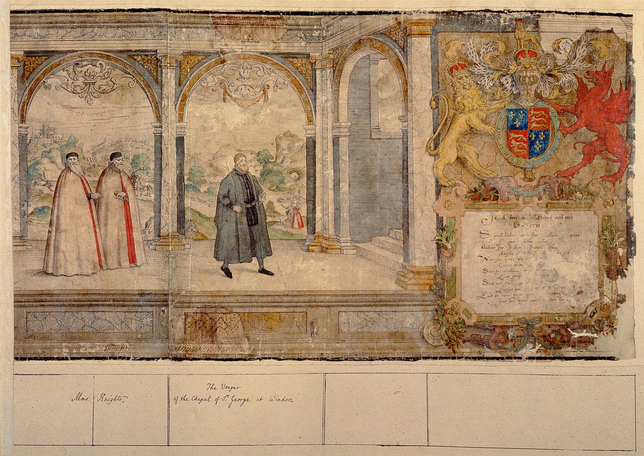 Marcus Gheeraerts the Elder（1521-86）1576（カラーエッチング）によって彫刻された、ウィンザーでのガーターの騎士の架空の複合行列 作： 英語学校