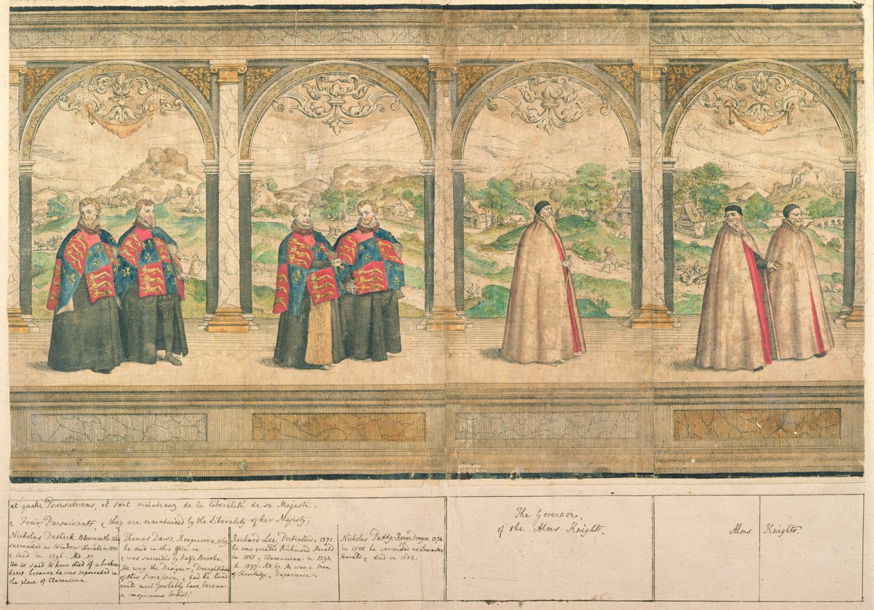 Marcus Gheeraerts the Elder（1521-86）1576（カラーエッチング）によって彫刻された、ウィンザーでのガーターの騎士の架空の複合行列 作： 英語学校