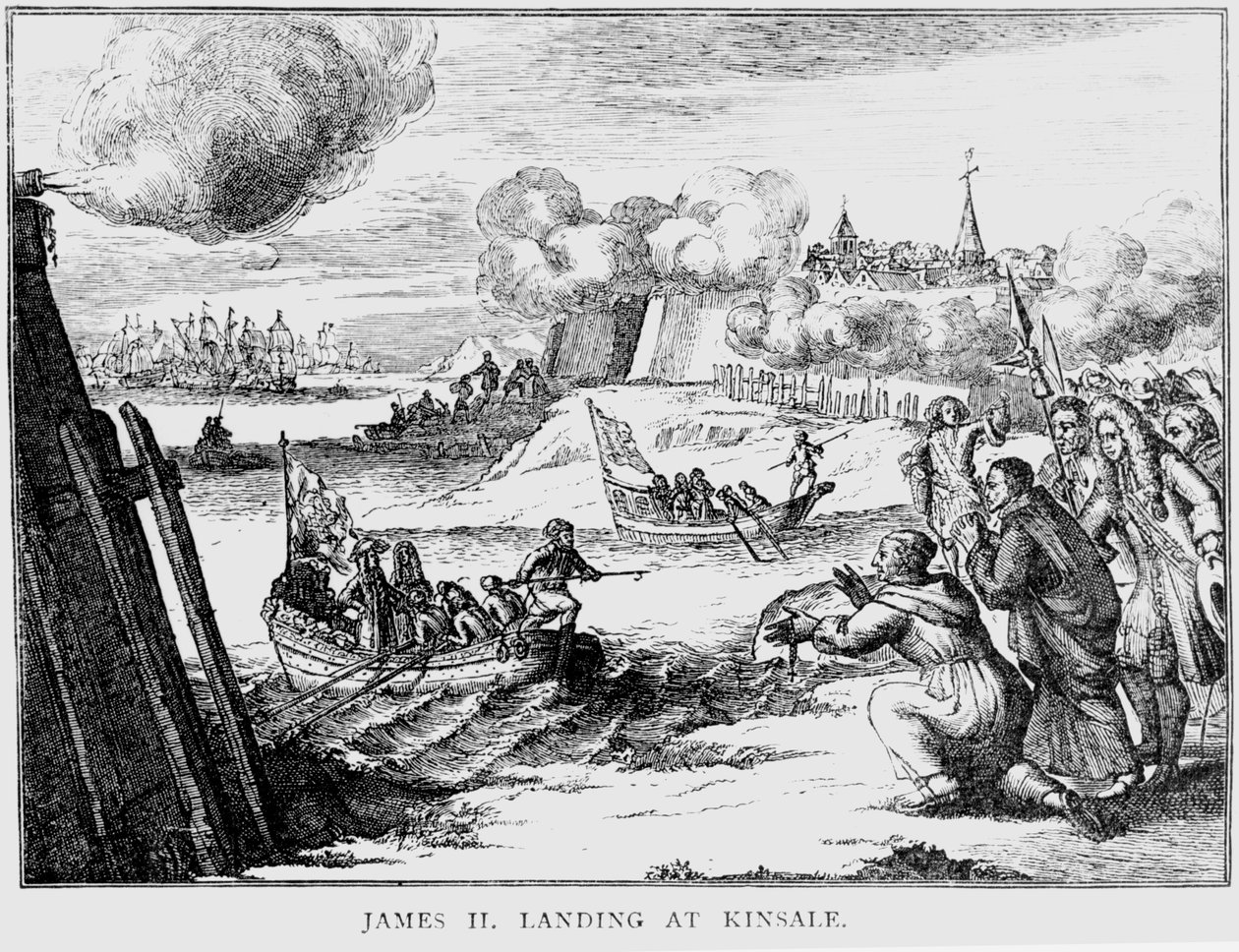 ジェームズ2世（1633-1701）キンセールに上陸、1689年3月12日 作： 英語学校