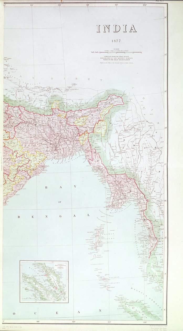インドの地図、1877 作： 英語学校