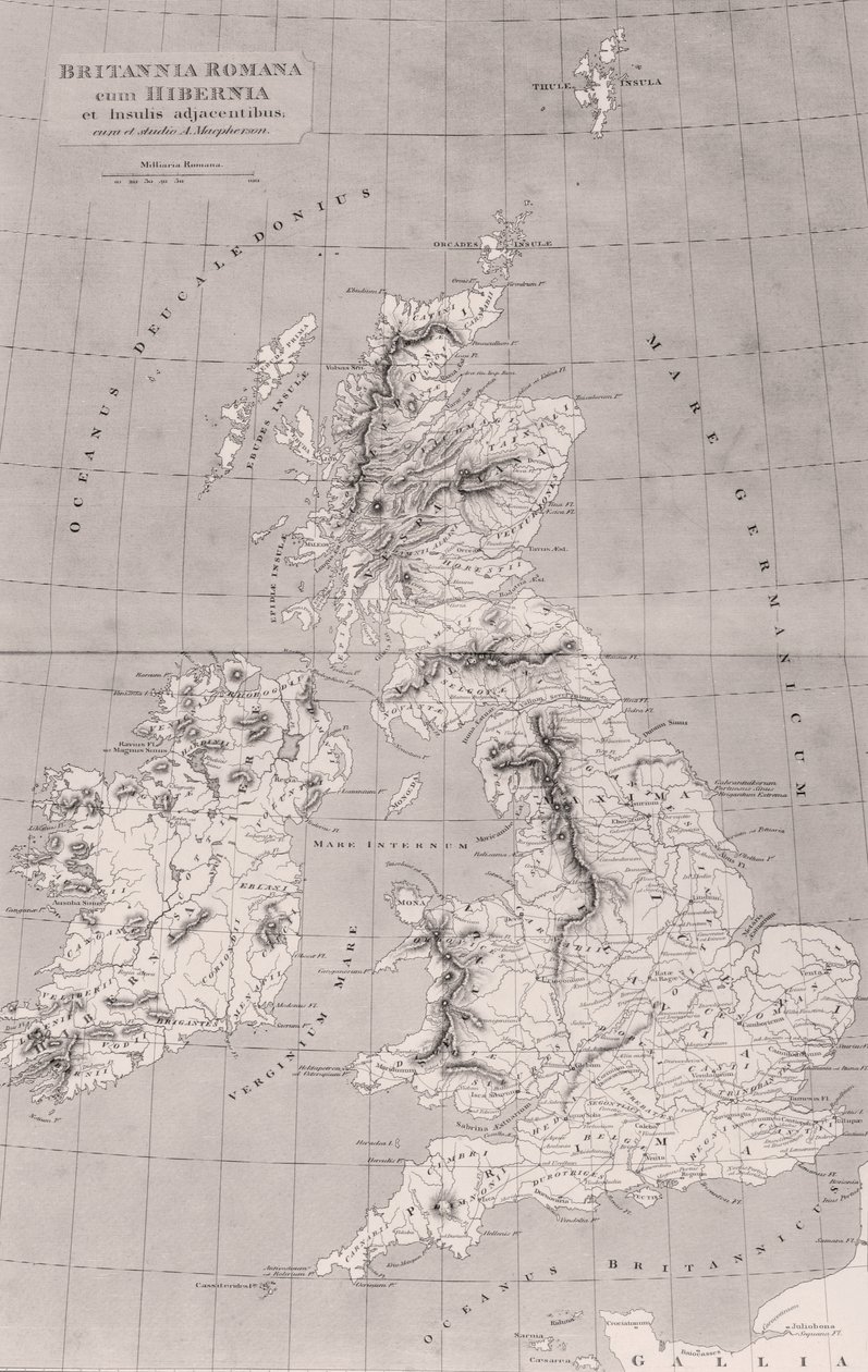 1818年にロンドンで最初に公開されたアイルランドと隣接する島々を含むローマイギリスの地図 作： 英語学校