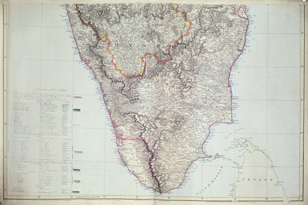 南インドの地図、1816年（手描きの彫刻） 作： 英語学校