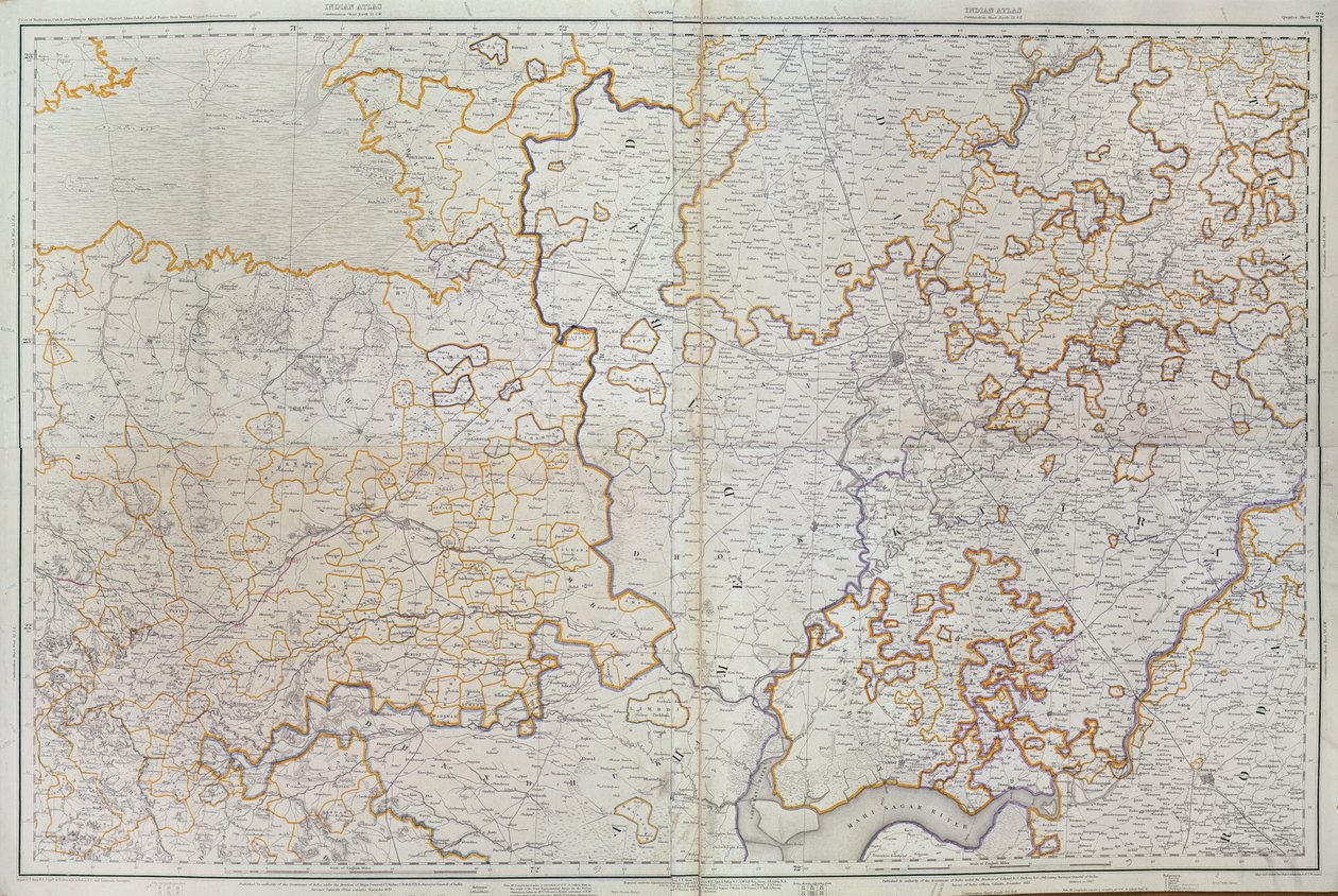 インドのグジャラート州の地図、JTウォーカー大佐、CB、RE、FRS、インド測量局、1879年の指導の下で公開 作： 英語学校