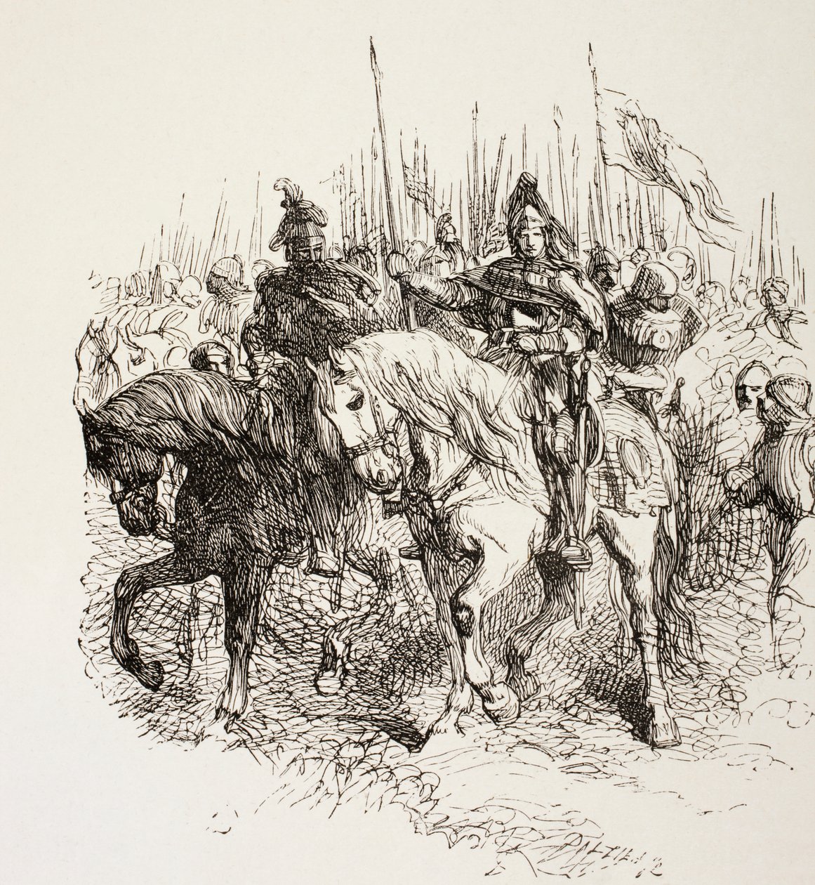 &39;The Illustrated Library Shakespeare&39;からの馬に乗った騎士が率いる行進中世軍、ロンドン1890年発行 作： 英語学校