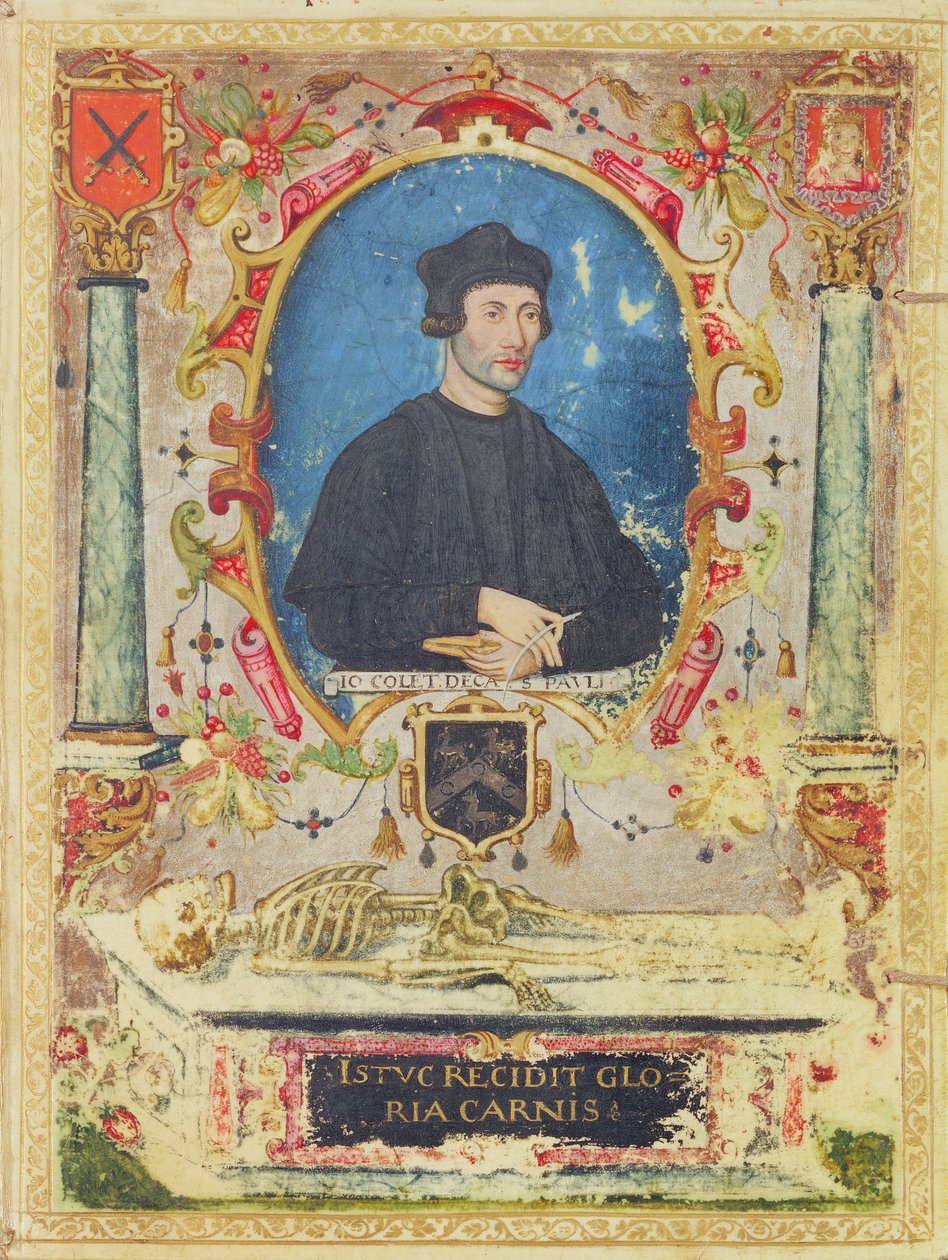ジョン・コレットの記念肖像（1467 – 1519）、（ヴェラムのテンペラ） 作： 英語学校