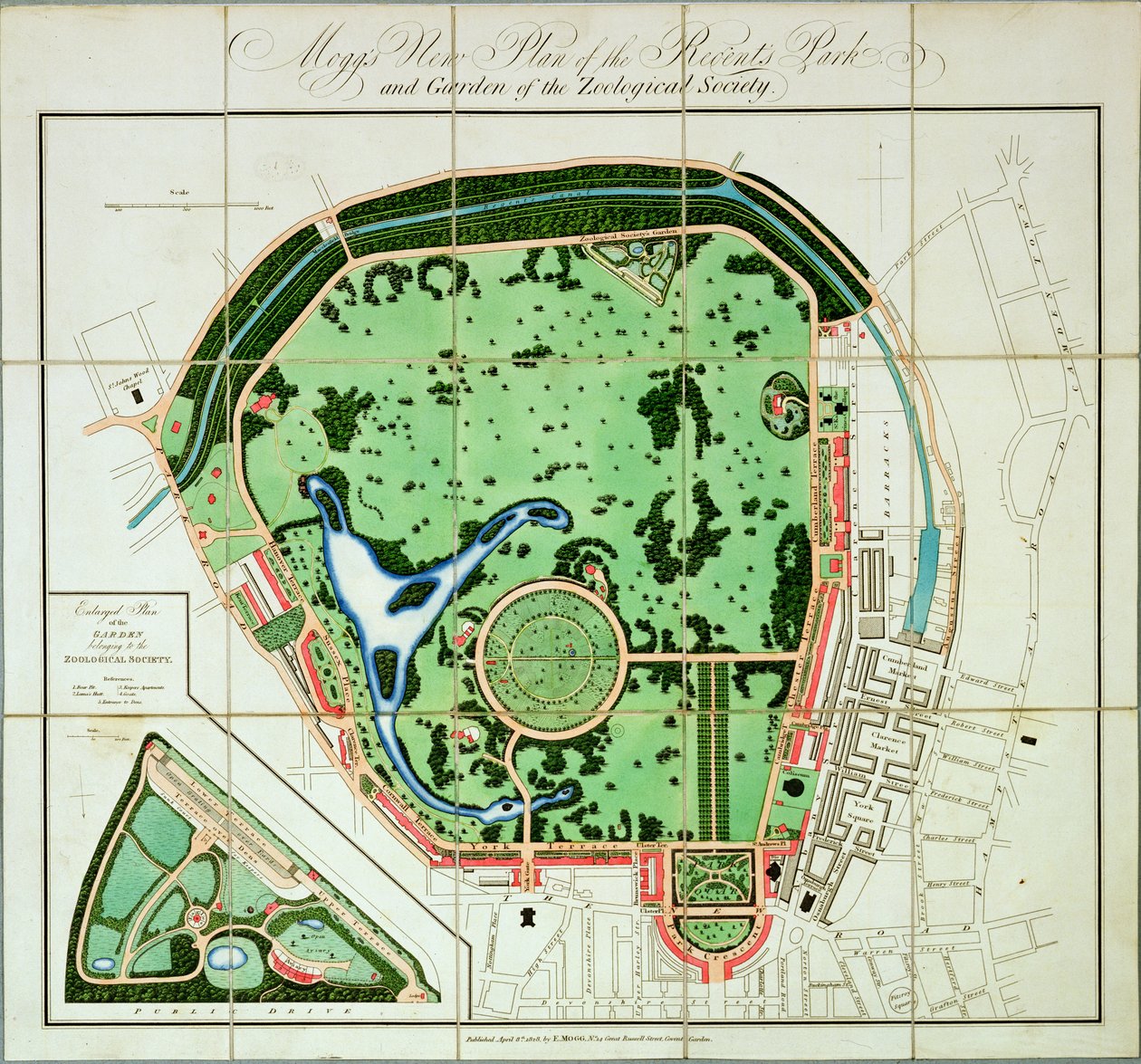 Moggs Regents Park and Garden of the Zooological Societyの新しい計画、パブ。エドワード・モッグ、1828 作： 英語学校
