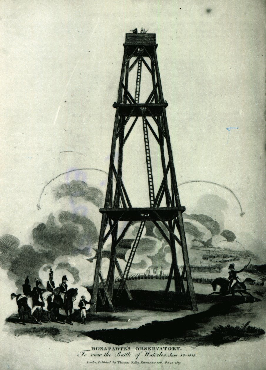 1815年6月18日、ウォータールーでの彼の帝国衛兵の攻撃を見て、彼の展望台でナポレオン 作： 英語学校