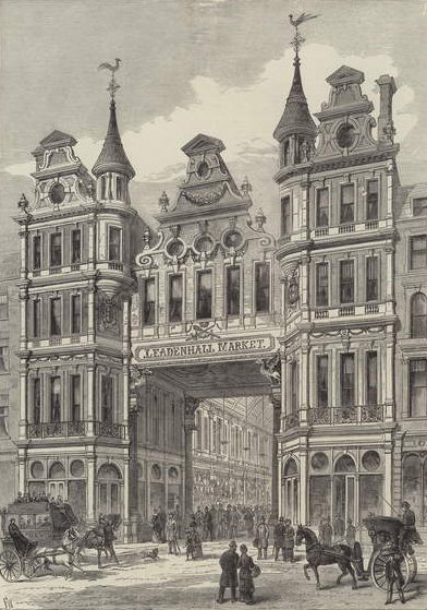 1881年12月24日のイラスト入りロンドンニュースによる新しいリーデンホール市場 作： 英語学校