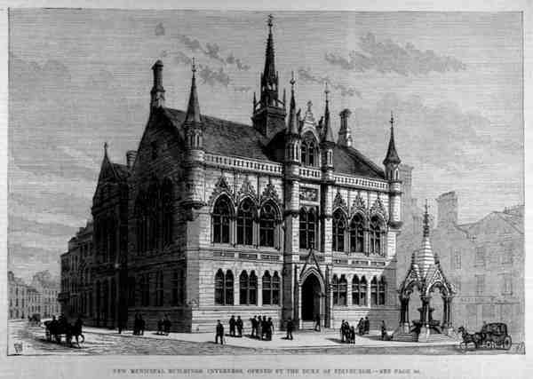 新しい市庁舎、インバネス：1882年1月28日、イラストレイテッドロンドンニュースからエジンバラ公によりオープン 作： 英語学校
