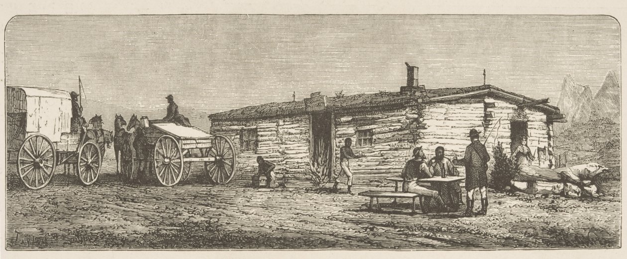 1876年、デンバー近郊の大草原にある旧郵便局、「アメリカンピクチャーズ」より1876 作： 英語学校